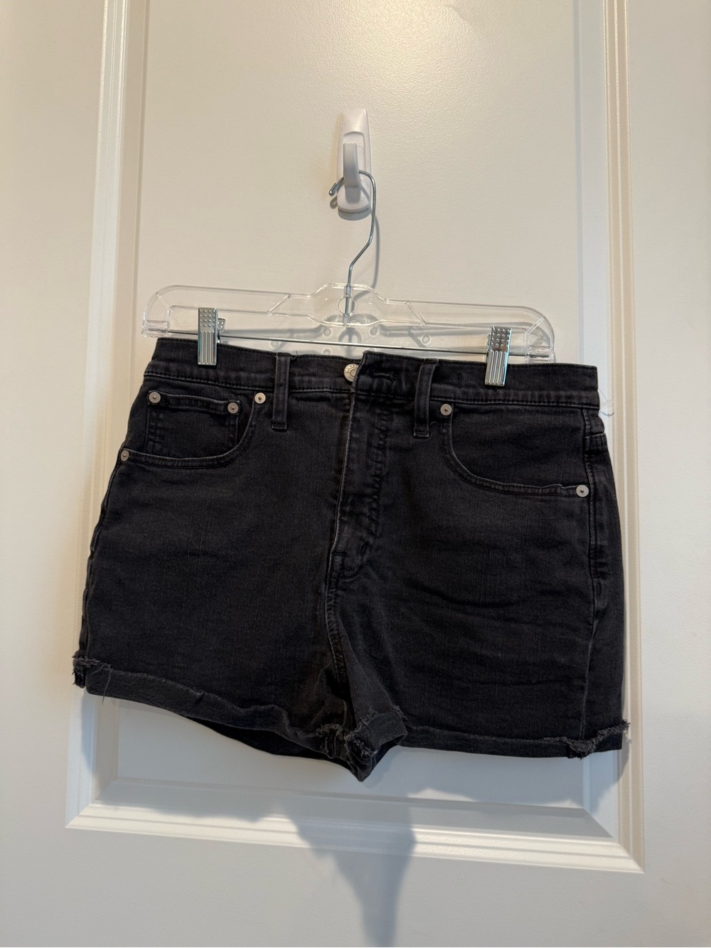 Madewell High Rise Black Denim Shorts Frayed Hem Size 28